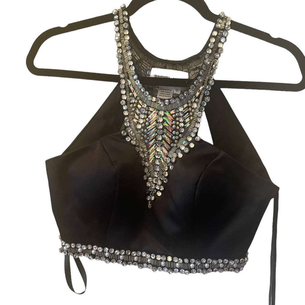 Rachel Allan Black and Silver Embellished Crop Top